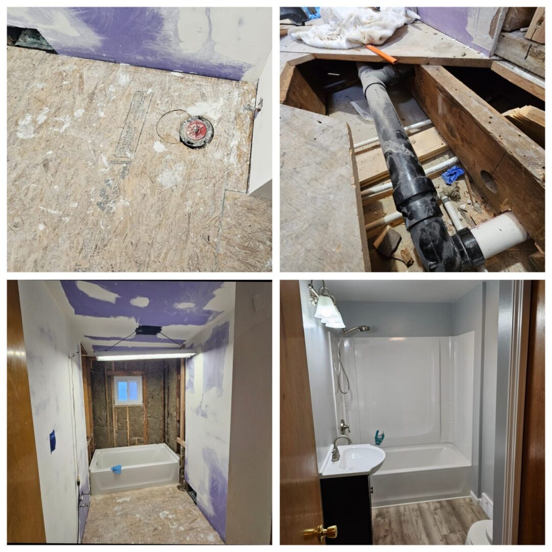 Bathroom remodeling showing new bathtub installation