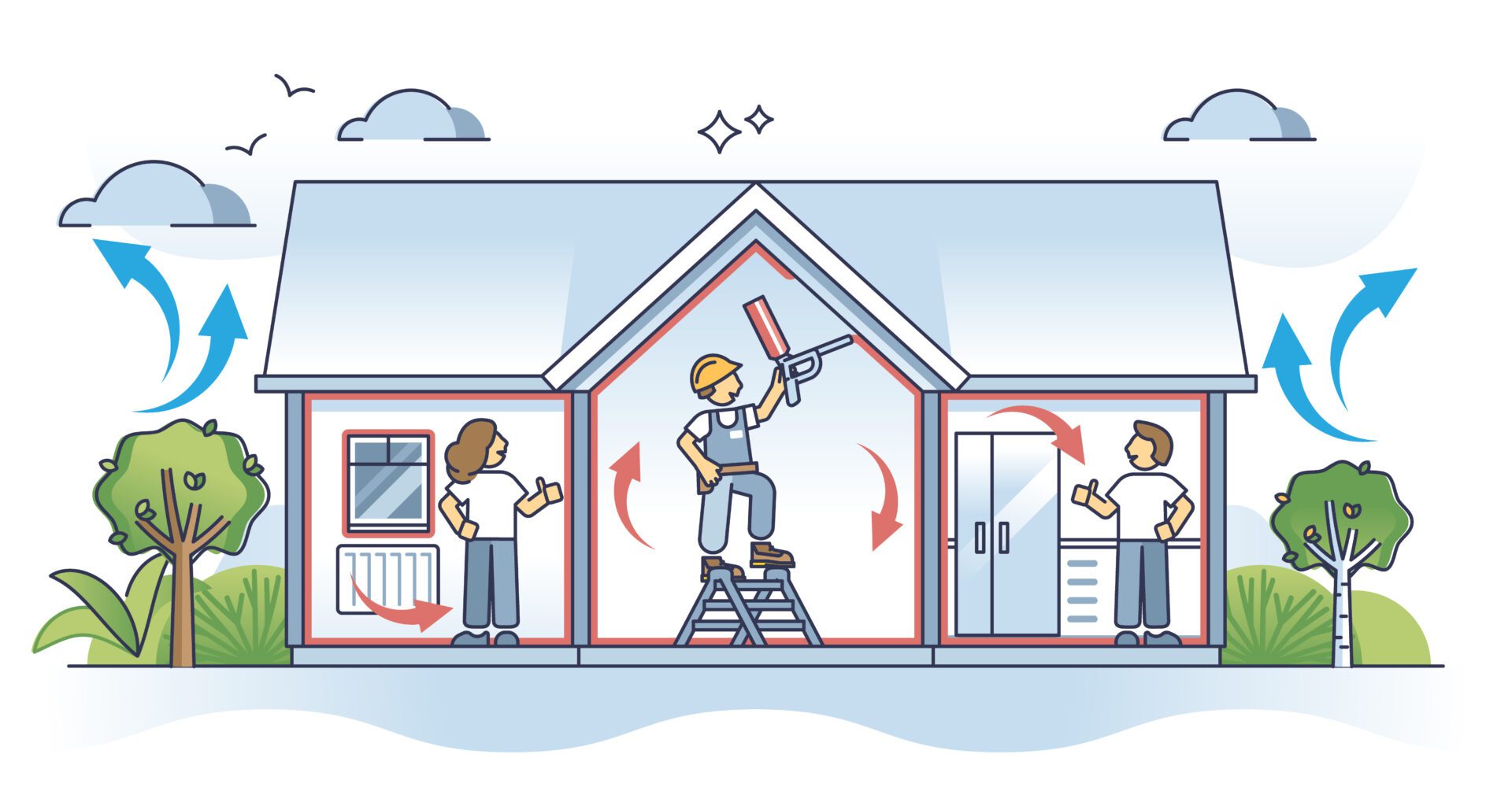 Home improvement illustration with workers