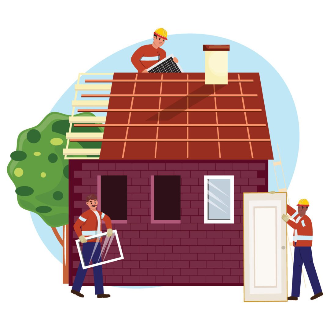 Workers installing windows and doors