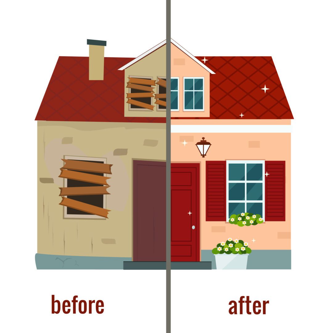 House renovation before and after illustration