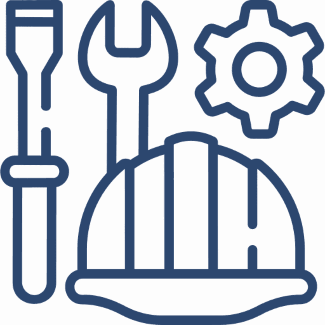 Construction tools and helmet icon